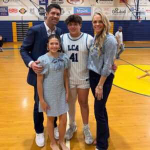 Jennie Finch Instagram - P was honored to represent her 6th grade class on Court. She was over the moon excited to walk with Casey, it was the sweetest! 🥰 She had a quick 4 min change from her basketball uni to her dress & heels. She’s a gamer! We couldn’t be more thankful for our village for their love & support always. 💙🤍 P wanted to play this song on the way to the game… May she always hold Psalm 23 in her heart. 🙏🏽