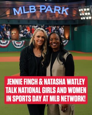 Jennie Finch Instagram - 2008 Olympic Gold Medalists Jennie Finch and Natasha Watley stopped by MLB Network Wednesday to celebrate National Girls and Women in Sports Day! 👏

#NGWSD