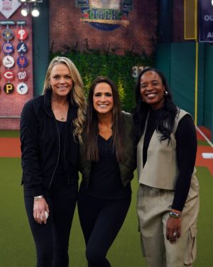 Jennie Finch Instagram - 2008 Olympic Gold Medalists Jennie Finch and Natasha Watley stopped by MLB Network Wednesday to celebrate National Girls and Women in Sports Day! 👏

#NGWSD
