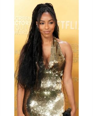 Jessica Williams Instagram - Glam!!! for the Sag Awards!!! Thank you team! 

Makeup// @tashareikobrown 
Hair stylist// @larryjarahsims 
Stylist// @sarahslutsky 
Stylist assistant// @carlee___ 

Dress// @rodarte 
Jewelry// @vraiofficial