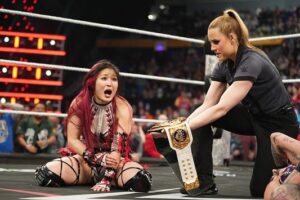 Jessika Evelyn Heiser Instagram - #RawonNetflix main event crossed off the list ✅ 

Grateful to be in the middle of the chaos last night to crown a new champion, congrats to Iyo Sky and bravo to Rhea Ripley! 🔥 

Late nights and early mornings ✈️ with gratitude and grit. 

Let’s get after a killer week. ☕️ 💪🏻