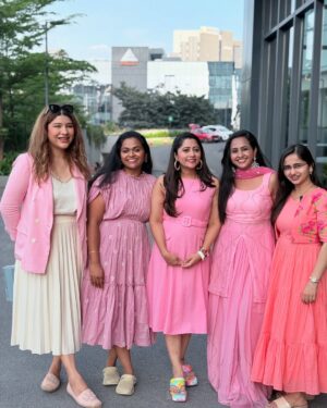 Lahari Arundhati Vishnuvazhala Instagram - All about today 😍🥰
“Pink perfection! 💕✨ 
Girls slaying in matching pink outfits ,
radiating confidence and style
#SquadGoals #PinkPower”

.
.
.

@lahari_actress @madhurikrishnaoffl @theshimmergirl @kalyani_boppa 

#lasyamanjunath #shootdiaries #shootday #wellspentday