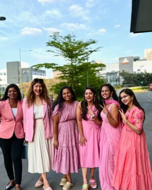 Lahari Arundhati Vishnuvazhala Instagram - All about today 😍🥰
“Pink perfection! 💕✨ 
Girls slaying in matching pink outfits ,
radiating confidence and style
#SquadGoals #PinkPower”

.
.
.

@lahari_actress @madhurikrishnaoffl @theshimmergirl @kalyani_boppa 

#lasyamanjunath #shootdiaries #shootday #wellspentday