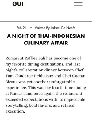 Laksmi De-Neefe Suardana Instagram - Delighted to have dinner at @rumaribali for a special Thai-Indonesian culinary affair by chef @tamchudaree of @baantepabkk & @gchef1 ขอบคุณค่ะ ✨✶˖·˳

Read more about it on @gui.notes guinotes.com