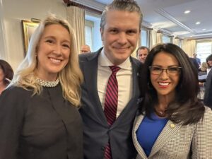 Lauren Boebert Instagram - Great to see Defense Secretary Pete Hegseth and his lovely wife Jennifer this morning! 

He’s getting DOD refocused on the most important mission: protecting the American people. We had a good discussion on the military bases and investments in Colorado like Space Command that help keep our country safe!