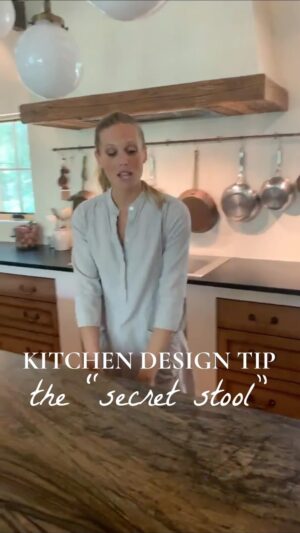 Lauren Liess Instagram - Do you know about the “secret stool?” For years I’ve been designing kitchens with the cook in mind and sometimes this cook likes to sit down at the island to chop or hang with friends/ family. 😊 I don’t want to have to leave my station because chances are I’ll be up and down but it’s nice to have that sit. We also love eating at the island as a family so we did two in this kitchen so my husband and I could face the kids. Whenever a client has room and/ or dining at the island is a request, in goes that secret stool! 🙌 Full HOUSE TOUR up on our you t. U. Be chnnl!