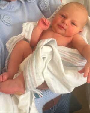 Lea Thompson Instagram - Welcome to this crazy beautiful world little girl. Robbie June Carlisle!  I’m a grandmother friends! Such  joy and happiness is singing in my heart.  I am so grateful and proud of Maddie and Zach for having the faith and grace to take a chance on love. ❤️ Howie Zoey and I are are over the moon in love. 
Congratulations Maddie! My baby is a mama….