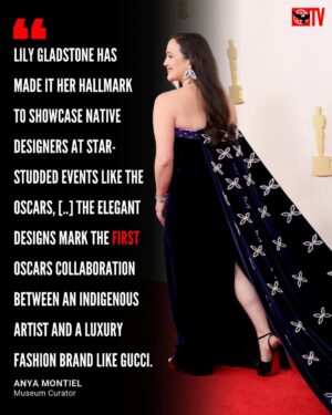 Lily Gladstone Instagram - Lily Gladstone’s Oscar gowns are heading to the Smithsonian! ✨

The Smithsonian’s National Museum of the American Indian in Washington D.C. will display two gowns worn by @LilyGladstone (Siksikaitsitapi/Nimiipuu) at the 2024 Oscars in a special exhibition, Making a Statement, opening tomorrow (Feb. 28) through March 2026.

Designed by @Gucci in collaboration with Mohawk, Cree, and Comanche artist Joe Big Mountain (@joe.bigmtn) of Ironhorse Quillwork, these gowns mark the first-ever Oscars collaboration between an Indigenous artist and a luxury fashion house.

“One gown, worn by Gladstone to the Oscars ceremony, is midnight-blue velvet with a porcupine-quill neckline and a matching cape featuring 216 hand-quilled and beaded petals. The second, worn to the @VanityFair Oscars party, is a black corseted dress with chevron-patterned beaded fringe and a porcupine-quill neckline, intricately designed with 24k gold-plated beads, glass beads, and brass sequins.” (@smithsoniannmai)

Plan your visit and learn more about the exhibition at @smithsoniannmai. 🔗

(via @smithsoniannmai)

#LilyGladstone
#Smithsonian