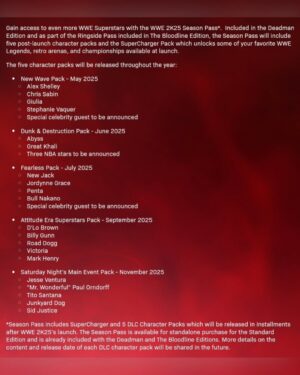 Lisa Marie Varon Instagram - Huge news drop from @wwegames! Who's ready to game as @reallisamarie?! 🕸 🕷 

The Ring Gets Even Bigger! 🌟 Check out the star-studded #WWE2K25 DLC Roster to take your matches to the next level! 

The Season Pass is included with the Deadman Edition and The Bloodline Edition!

#LisaMarieVaron #VictoriaWWE #WWE #LisaMarieVaronDirect #RealLisaMarie #WWEVictoria #VictoriaWebOrg #RAW #WWERaw #WWESmackdown #WWELegend #Smackdown #WWE2K25 #DLC #WWEGames #WWEUniverse