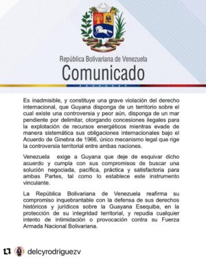 Marlene De Andrade Instagram - Vicepresidenta @delcyrodriguezv :

Irfaan Ali pretende erigirse en el Zelensky del Caribe al sembrar peligroso conflicto con Venezuela, amenazando la paz de nuestra región. Venezuela nunca renunciará a la defensa de sus derechos históricos sobre la Guayana Esequiba. El Sol de Venezuela nace en el Esequibo. 🇻🇪💪🏽🙏🏻