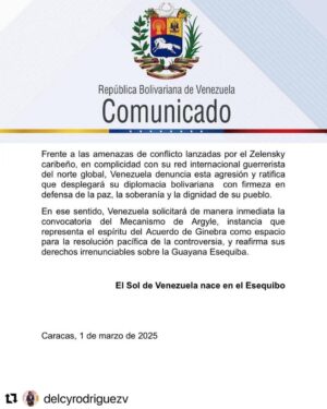 Marlene De Andrade Instagram - Vicepresidenta @delcyrodriguezv :

Irfaan Ali pretende erigirse en el Zelensky del Caribe al sembrar peligroso conflicto con Venezuela, amenazando la paz de nuestra región. Venezuela nunca renunciará a la defensa de sus derechos históricos sobre la Guayana Esequiba. El Sol de Venezuela nace en el Esequibo. 🇻🇪💪🏽🙏🏻