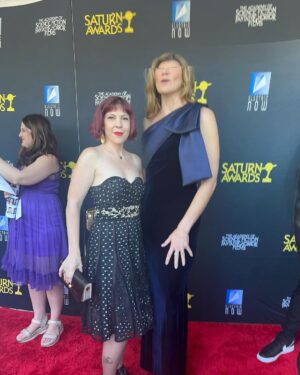 Missi Pyle Instagram - Hi Bffs!! I went to the Saturn awards couple weeks ago to present an award with our bff @mrdrewscott who is a darn good writer (and performer) of jokes. 
Also my gorgeous and talented roommate @allie.raeeeee did my hair and @kourt_cain, goddess of all things beauty, did my makeup!! Also also our other bff @jenevieve_marshall was my plus one lady and we enjoyed many shenanigans and ended the night with a *mostly delightful  tarot card reading! 
*The tower was the last card, in which people are hurling themselves off of a burning building, but, the cool thing is there’s a crown- like a royal crown- being cast from the top of the tower, as if some monarchy is being evicted, which perhaps, could mean in the end, all will be well ! Have a lovely Valentine’s Day Bffs!  Dress by @aquabrandofficial  shoes and jewelry by: my closet