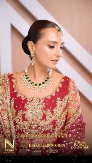 Momal Sheikh Instagram - The beautiful #MomalSheikh as a showstopper for @musk_grandeur1 at @bcwpakistan - Day ✌🏻

#BackstageByNABILA 🌟 

——
#NABILA #NBRIDES #NGENTS #NPRO  #ZEROMakeup #ZERO #IAMZERO #IAMZEROMAKEUP #Makeup #Beauty #HairandMakeup #Backstage #Bridal #BridalMakeup #BridalHair #BridalStyle #BridalLook #DewySkin #BridalInspiration #HUM #HUMTv #HUMBridalCoutureWeek #Updo