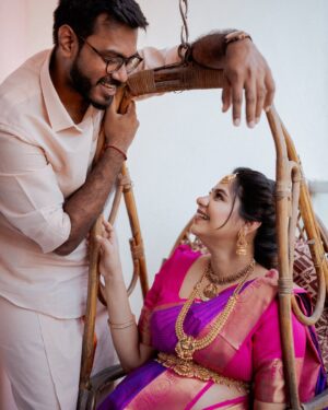 Monica Chinnakotla Instagram - Just thinking about us years ago, hanging out like little kids, carefree and chilling. If anyone had told us at that time that we are going to be parents at this point of our life we would not have believed it one bit. Yet this is so exciting and less scary because we get to do this together❤️ Can’t wait to see how we are going to grow together in this next new chapter of life and one thing is for sure. Our Lil one is going to be loved like crazy 🥰❤️

Photographer @sk24official 
Mua @asifaartistry 
Hair and pleat @krishna_priya_hairandmakeup 

#babyshower #photoshoot #vazhagappu #momtobe #parentstobe
