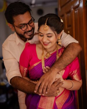Monica Chinnakotla Instagram - Just thinking about us years ago, hanging out like little kids, carefree and chilling. If anyone had told us at that time that we are going to be parents at this point of our life we would not have believed it one bit. Yet this is so exciting and less scary because we get to do this together❤️ Can’t wait to see how we are going to grow together in this next new chapter of life and one thing is for sure. Our Lil one is going to be loved like crazy 🥰❤️

Photographer @sk24official 
Mua @asifaartistry 
Hair and pleat @krishna_priya_hairandmakeup 

#babyshower #photoshoot #vazhagappu #momtobe #parentstobe