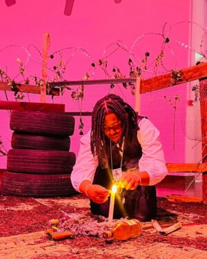 Msaki Instagram - I had the joy of being joined by a beautiful audience for my final walkabout at the "Kuthi Mandithethe: of Art and Justice" Exhibition. Thank you @standardbankarts and everyone who came—it was so special to connect in this way. 🙏🏽✨️

I’ll reach out when I'm doing something intimate again. 💛 #ClosedForBusinessOpenForConnection
