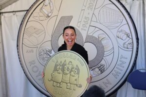 Myf Warhurst Instagram - You know you’ve made it when you’re on a coin, hey @royalaustmint. Admittedly it’s a mock up (not the real deal) and it’s me in dog form as Aunt Trixie @officialblueytv but I reckon it’s as close as I’ll ever get so I’ll take it! Thank you to the beautiful folk at @royalaustmint for including me in their very special 60th anniversary celebrations today in Canberra 💙