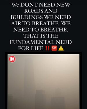 Nadia Jamil Instagram - URGENT ‼️ 🚨 WARNING ⚠️ 🆘 

You can live without food and water for a few days. You can survive without cars, roads and buildings. WE CANNOT SURVIVE FOR MORE THAN A FEW MINUTES WITHOUT BREATHING. WE CANNOT BREATHE EFFECTIVELY WITHOUT CLEAN AIR. 

People who cannot afford filters,
People exposed to open air, 24 hours
Are people being exposed to the MOST TOXIC AIR ON PLANET EARTH TODAY 

Let’s use our education, all our resources, all the environmentalists and clean energy experts in our midst to FIND URGENT SOLUTIONS. 

LAHORIS ARE CHOKING
SMALL CHILDREN BEING EXPOSED TO DANGEROUS LEVELS OF POISON IN THE AIR

EXPOSED TO CANCERS
EXPOSED TO LUNG DISEASE 
EXPOSED TO TB
EXPOSED TO ALLERGIES
EXPOSED TO EYE DISEASE 
EXPOSED TO SKIN DISEASES
EXPOSED TO GENETIC MUTATIONS
EXPOSED TO PAINFUL DEATH

PLEASE LISTEN TO @WHO 

SAVE LAHORIS. 

IMPLORING THOSE IN CHARGE 

@MaryamNSharif @CMShehbaz @MohsinnaqviC42
