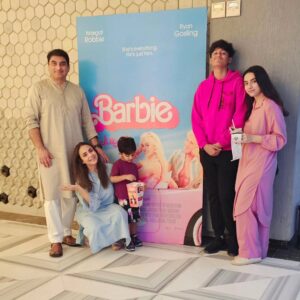 Nadia Khan Instagram - Watched Barbie at my favorite @cinegold_plex karachi.. thank you @aahileventinex .. Guess what me and Azaan hated it but Alyzeh and faisal loved it ... Keenu was busy with his popcorn throughout ...