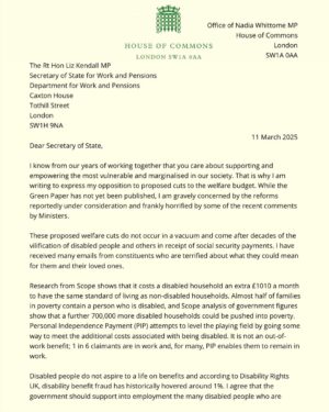 Nadia Whittome Instagram - I set out my objections to briefed welfare cuts in a letter to the government last week. Many colleagues have done the same.

None of us became Labour MPs to make the poor poorer. I sincerely hope tomorrow’s Green Paper reflects that.