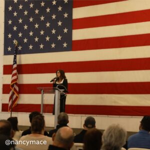 Nancy Mace Instagram - 80 years ago today on March 19, 1945, the USS Franklin was hit by two bombs killing hundreds of American soldiers. 

Thank you to the USS Yorktown for hosting the USS Franklin Veterans Association to remember those who served this morning. 🇺🇸

We don't thank our veterans enough.