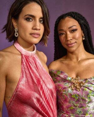 Natalie Morales Instagram - I love the @filmindependent Spirit Awards, it’s the funnest, and getting to see and support all of my fellow indie filmmakers is always the best. @therealsonequa and I were so honored to present @jomofray with the award for Best Cinematography for @nickelboysmovie ! Second to last photo is Sonequa desperately whispering to me under her breath “ CAN I OPEN ITTTTTTT” 

Have i mentioned how much i absolutely love @therealsonequa ? 

Styling by @kimmyerin 
Hmu by @nicoincognito 
Dress @silviatcherassi 
Jewelry @sterlingforever