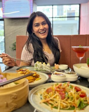 Nidhi Agarwal Instagram - @houseofwokjaipur ✨
Took my taste buds on a Pan-Asian adventure at House of Wok, Jaipur! 🍜✨ From the bold flavors to the cozy vibes, every bite was a delight. If you’re a fan of authentic Asian cuisine, this spot is a must-visit! 🍣🥢 

Dishes I’ve ordered-
Som Tam Salad
Lotus stem crispies
Cream cheese truffle oil dimsums
Asparagus tempura & crunchy yasai veg roll Sushi
Exotic Thai Green Curry

Mocktails:
Summer Berries & Peach Ice Tea ✨
..
#FoodieDiaries #PanAsianPerfection #HouseOfWokJaipur”