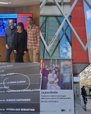 Patricia Echegoyen Instagram - Exportamos Cultura

Llegaron a Madrid los integrantes del elenco de “La gran ilusión”, versión del catalán Lluís Pasqual de la pieza de Eduardo de Filippo que estrenarán el próximo sábado 15 de febrero en la Sala Verde de los Teatros del Canal de la ciudad española. 

Se trata de una producción integral del Teatro San Martín - Complejo Teatral de Buenos Aires que se presentará hasta el domingo 23 con el mismo elenco de su temporada porteña, integrado por Marcelo Subiotto, Patricia Echegoyen, Pablo Mariuzzi, Alejandra Radano, Nacho Gadano, Elvira Onetto, Yanina Gruden, Paco Gorriz, Pablo Razuk, Santiago Sirur e Ignacio Sureda.

Esta visita del elenco argentino a la capital española es la primera de una serie de espectáculos de la presente temporada que llegarán a Madrid tras su estreno porteño. 

Se suma, asimismo, a la reciente presentación del Ballet Contemporáneo en Bogotá, Colombia, y que continuará a otros países. 

Una producción escénica tan intensa y relevante como la que lleva adelante el Complejo Teatral de Buenos Aires no puede eludir entre sus objetivos el de llevar sus espectáculos a las principales ciudades del mundo.