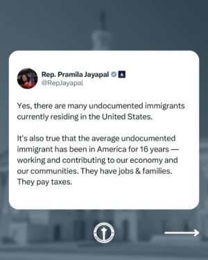 Pramila Jayapal Instagram - I'll be introducing my No Round Up Act to stop Donald Trump from forcing immigrants to register with the government.

We've seen this script before. It's racist, xenophobic, and a waste of resources. Let's come together to stop it.