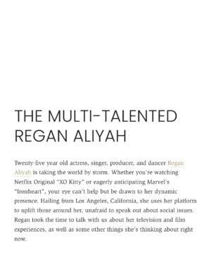 Regan Aliyah Instagram - my first cover. thank you for having me @photobookmagazine 
full article linked in story   b!o 

-

PhotoBook Editor-In-Chief: Alison Hernon @718blonde
PhotoBook Creative Director: Mike Ruiz @mikeruizone
Photo Creative Direction: Regan Aliyah & Cameo Adele 
Photographer: EVERS (@ev.ers)
Lighting Assist: Dylan Hernandez (@eyebballedd)
Fashion Stylist: Cameo Adele (@stylebycameoadele)
Hair: Ryan Asher & Cameo Adele (@ryryasher)
Makeup: Julia Franco (@joules_presente)
Tearsheets by Daniel López, Art Director, PhotoBook Magazine @by_danalarcon
Interview by Logan Dutra, Contributor, PhotoBook Magazine @logandutra

Designers: 
Jewelry: RARE-ROMANCE (@rareromance)
Orange Suit: Itaii (@unrealitaii)
Pants: Madison Jewelinski (@madisonjewelinski) 
Sweater Set: Natashia Studio (@natashia.studio)
Top: Hoodbaby LA (@hoodbabyla)

what a dream ⭐️ #photobookmagazine