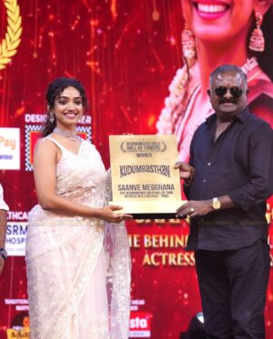 Saanve Megghana Instagram - Honored! Thank you @behindwoodsofficial 😁

It’s incredible how you encourage and support artists, actors, technicians, storytellers and Indian cinema by honouring. Thank you for celebrating Kudumbasthan. ☺️

#Behindwoods #Kudumbasthan #2025