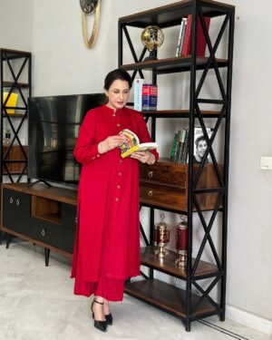 Saba Faisal Instagram - Wearing beautiful deep red colour from @aneelas_collection