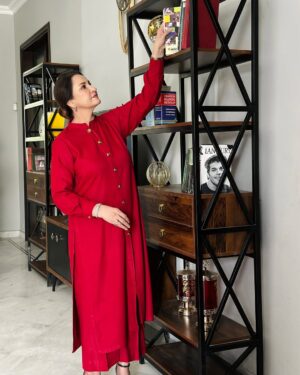 Saba Faisal Instagram - Wearing beautiful deep red colour from @aneelas_collection