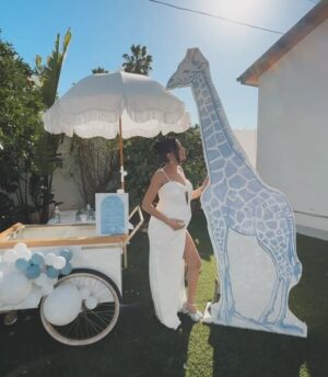 Sahar Golestani Instagram - Showered with love yesterday 🩵🤍! Had the most dreamy baby shower thrown by @yasmin.mallah - the most beautiful heart I have ever encountered. The loss of my mother in law Joumana has been difficult, but one thing I can tell you is she was felt in every way yesterday and shined the sun down on us 🤍. 
🤍4 more weeks to go 🍼👶🏻. 
.
Planner @eclate_events 
Icecream @kinrosecreamery 
Balloons @modernballooncompany gifted by 
@officialavamae ans @kaiyasarkis 🤍🤍🤍
Hair and makeup @eliaraadelia
