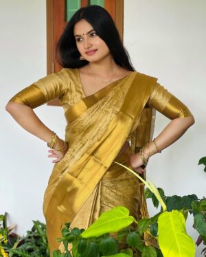 Sandra Babu Instagram - Saree from @silk__saga ❤️
#goldensaree #sareelove #beautifulsarees