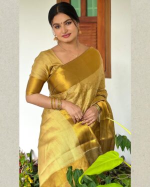 Sandra Babu Instagram - Saree from @silk__saga ❤️
#goldensaree #sareelove #beautifulsarees