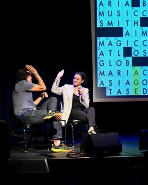 Sarah Cooper Instagram - I know I look short here but to be fair these men are both over 7 feet tall. Thank you @zachsherwin and @symphonyspace for having me, and thank you @garygulman for getting all the hard answers and pretending to let me get the easy ones. Go see The Crossword Show when it comes to you!! Photos by Sean Sine ❤️