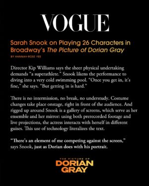 Sarah Snook Instagram - There is no intermission, no break, no understudy.
 
@sarah_snook in @voguemagazine 
 
.
 
Vogue // @voguemagazine
Writer: Hannah-Rose Yee
Photographer: Jesse Lizotte // @jesse_lizotte
Sittings Editor: Kaila Matthews // @kaila.matthews
Hair: Nick Eynaud // @nickeynaud
Makeup: Ashleigh Carpenter // @ashleighcarpenter & Nick Eynaud // @nickeynaud
Manicurist: Chelsea Bagan for Trophy Wife Nails // @trophywifenailart
Wardrobe: Jude Loxley // @j_loxley
Costume Design: Marg Horwell // @marghorwell
Entertainment Editor: Keaton Bell // @keaton.kilde.bell
Creative Director: Raul Martinez // @raulmartinez1024
Visuals Director: Yukino // @yukinosaurus
Editorial Producer: Kat Costigan // @kathryn_costigan
Tailor: Weave
Produced by: Charlotte Rose // @charlottemelissarose