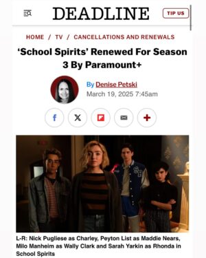 Sarah Yarkin Instagram - WE GOT A SEASON 3 BABY!!!! let’s party !! like big ronza @schoolspirits @paramountplus