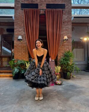 Scherezade Shroff Instagram - When the excitement is real & you don’t need fake candids 🤣😂 

 This was me throughout the AT🎀SS launch party! With the perfect shoes & skirt a girls gotta twirl 😜

#OOTD
Skirt- This beauty is from my favourite @quodbyikshitpande !
Shoes -  AT 🎀 SS @aprajitatoorofficial 
Top-  It’s actually a dress that I wore as a top 😜@zara