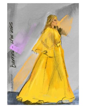 Sera Tokdemir Instagram - A gorgeous collection by @barrus__official last night @londonfashionweek I loved this bright yellow flowing gown modelled by @tokdemirsera so it had to be my first illustration from the show!

Such a fun night. Thank you @neslisahyilmazz 

#londonfashionweek #fashionillustration #yellowdress #catwalkshow #lfw