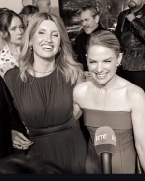 Sharon Horgan Instagram - Thanks to @iftaacademy for a great night.  Such impressive work made this year by Irish talent across the board so was not expecting to get a look in.  But I'm happy for all the Bad Sisters season 2 team.  And I'm really glad I got to talk about my dad who was always so fascinated and impressed by the skills of all the crew who worked in the show. He attended the IFTAs twice and charmed the pants off everyone.  Mum did it by herself this time and I was so very proud.  So preoccupied was I with talking about dad that I managed to forget pretty much everyone including (I think, it's a bit of a blur) the most important member of the team @dearbhlawalsh. Without her the show just wouldn't have been the same or anything like it.  She's the best of the best.  And to all our writers too; Ailbhe Keogan, @karenmcogan, Malcolm Campbell, Perrie Balthazar and @akapaulhoward . 
Huge thanks to all the @mermantvfilm team and to  @appletv especially Jay Hunt and Fiona (Apple) McDermott . We literally couldn't have done it without yee. 
 
Girl thanks coming up;;
Make up; @unafarrellmua 
Hair; @garethbromell 
Skin; @keren_bartov 
Styling; @racheldavisfashionstylist
Dress; @zimmermann 
Shoes; @ginashoesofficial 
Jewellery; @sonia_petroff, @ruhajewellery, @kismetbymilka, @sifjakobsjewellery 
Bag; @august_night.ie 
Emergency surgery; @forestgreenclinic 
#badsisters