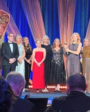 Sharon Horgan Instagram - Thanks to @iftaacademy for a great night.  Such impressive work made this year by Irish talent across the board so was not expecting to get a look in.  But I'm happy for all the Bad Sisters season 2 team.  And I'm really glad I got to talk about my dad who was always so fascinated and impressed by the skills of all the crew who worked in the show. He attended the IFTAs twice and charmed the pants off everyone.  Mum did it by herself this time and I was so very proud.  So preoccupied was I with talking about dad that I managed to forget pretty much everyone including (I think, it's a bit of a blur) the most important member of the team @dearbhlawalsh. Without her the show just wouldn't have been the same or anything like it.  She's the best of the best.  And to all our writers too; Ailbhe Keogan, @karenmcogan, Malcolm Campbell, Perrie Balthazar and @akapaulhoward . 
Huge thanks to all the @mermantvfilm team and to  @appletv especially Jay Hunt and Fiona (Apple) McDermott . We literally couldn't have done it without yee. 
 
Girl thanks coming up;;
Make up; @unafarrellmua 
Hair; @garethbromell 
Skin; @keren_bartov 
Styling; @racheldavisfashionstylist
Dress; @zimmermann 
Shoes; @ginashoesofficial 
Jewellery; @sonia_petroff, @ruhajewellery, @kismetbymilka, @sifjakobsjewellery 
Bag; @august_night.ie 
Emergency surgery; @forestgreenclinic 
#badsisters