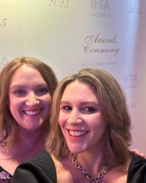 Sharon Horgan Instagram - Thanks to @iftaacademy for a great night.  Such impressive work made this year by Irish talent across the board so was not expecting to get a look in.  But I'm happy for all the Bad Sisters season 2 team.  And I'm really glad I got to talk about my dad who was always so fascinated and impressed by the skills of all the crew who worked in the show. He attended the IFTAs twice and charmed the pants off everyone.  Mum did it by herself this time and I was so very proud.  So preoccupied was I with talking about dad that I managed to forget pretty much everyone including (I think, it's a bit of a blur) the most important member of the team @dearbhlawalsh. Without her the show just wouldn't have been the same or anything like it.  She's the best of the best.  And to all our writers too; Ailbhe Keogan, @karenmcogan, Malcolm Campbell, Perrie Balthazar and @akapaulhoward . 
Huge thanks to all the @mermantvfilm team and to  @appletv especially Jay Hunt and Fiona (Apple) McDermott . We literally couldn't have done it without yee. 
 
Girl thanks coming up;;
Make up; @unafarrellmua 
Hair; @garethbromell 
Skin; @keren_bartov 
Styling; @racheldavisfashionstylist
Dress; @zimmermann 
Shoes; @ginashoesofficial 
Jewellery; @sonia_petroff, @ruhajewellery, @kismetbymilka, @sifjakobsjewellery 
Bag; @august_night.ie 
Emergency surgery; @forestgreenclinic 
#badsisters