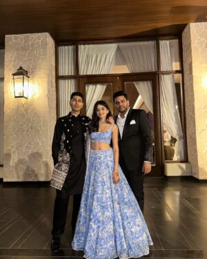 Shivvani Paatil Instagram - The lehenga of my dreams for #SarahAmbarJhoomUtha sangeet night!😍🦋 @seemagujraldesign 💙 Not exaggerating when I say I couldn’t feel my feet after this night but it was all worth it!! Celebrating @thattallgirlyouknow & @ambarsoodfitness with all of my fav people 🥹🤍 Ended the night in pajama’s cause that lehenga was half my weight lolol
.
.
.
.
.
.
Indian wedding // Shaadi // Indian wear // Lehenga // Sangeet outfit