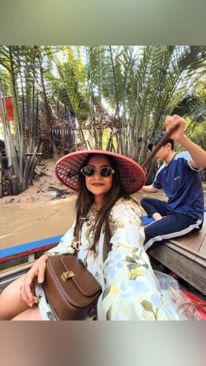 Shubhi Garg Agarwal Instagram - // We explored the Mekong Delta on a row boat 🛶

It was an extraordinary experience as we delved into the slow life of the village and explored the distinctive delta landscape and backwaters. On the tour, our guide showed us a traditional temple, the coconut toffee factory and a local market. 🏝️

We made stops to try the local honey tea and banana chips and also a platter of fruits while we enjoyed some traditional music. Finally we went to an Indian restaurant along the Mekong river to eat a very home-style lunch. 😋

The tour started with the bus picking us up from the hotel, taking us to the port where we got on a motor boat, which dropped us at the village port and after we spent a day experiencing the Mekong Delta, we hopped on the boat and returned to the main port & finally to our hotel. What a day!!!! 🤠
.
.
.
.
.
.
.
.
.
#pickeratpace #indianblogger #indiantravelblogger #travelblogger #vietnamtrip #vietnamtravel #vietnamfood #hochimincity #mekongdelta #mekongriver #mekongdeltatour #vietnamtour #hochiminhtour [vietnam travel trip, mekong delta tour, mekong river boat, vietnam life]