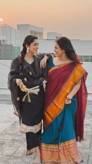 Sowkya Reddy Instagram - Two friends, two cultures, one celebration! 🌾✨ On this beautiful day of Lohri and Bhogi, we embraced our differences and celebrated with love. 💛
I, a South Indian, dressed in North Indian attire, while my friend, a North Indian, adorned a South Indian look. Through vibrant traditions and delicious food, we proved that unity in diversity is what makes our festivals so special. 
Wishing everyone a Happy Lohri and Happy Bhogi! 🌾 #CulturalExchange #FestiveVibes #Lohri2025 #BhogiCelebration #lohrilook #bhogilook #sankranthi #indianfestivals #diversity #northindian #southindian #patiala