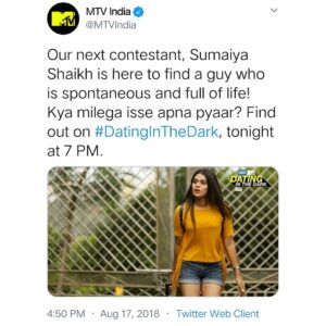 Sumaiya Shaikh Instagram - 🦸🏻‍♀️this @twitter thread popped up from my memories, 
it's been 2 year's looking back to the days when i was shooting for @mtvindia DITD @mtvdatinginthedarkofficial in June'18. .

Reminds me when I was locked inside the show sets for 2 Days. what fun it was.

and Now today Again i am and we all are locked up inside our homes cause of this deadly Virus Covid-19 wondering from months when this will end and we all will Fly back Freely 🕊 .

Life has changed so much in the meanwhile
.

#mtv #mtvindia #mtvdatinginthedark #tbt #mtvgirl 
#sumaiyashaikhofficial #missinternationalgoa  #yoloiguess #throwbackthursday  #fashionmodelgoa