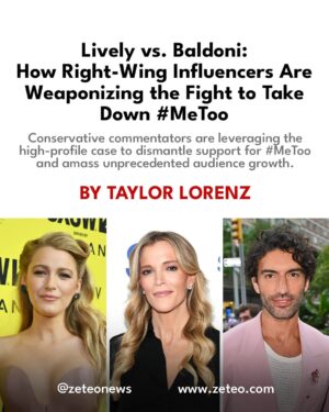 Taylor Lorenz Instagram - “As the right amasses more power and online attention, the left-wing creator ecosystem’s complete detachment from cultural moments reveals liberals’ total incapacity to engage and mobilize people around influential narratives.” 

@taylorlorenz writes on the rise in conservative creators threatening the support around the #MeToo movement following Blake Lively and Justin Baldoni’s sexual harassment case. 

Tap the link in bio to read the full story on zeteo.com.