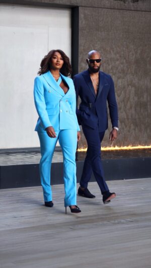Toccara Jones Instagram - Saying WE look good would be an understatement. 🥶🔥
@iamtoccarajones   @mrdblanks for @josephs_fashion
🎥 @j.paschalphoto
Wardrobe: @josephs_fashion 
Tailoring : @carlulysses 
Makeup: @tony_stylez
#contentking #derekblanks #toccarajones #hisandhersfashion